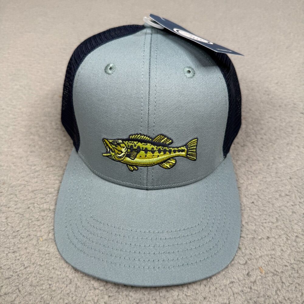 Life Is Good Hat Cap Snapback Trucker Blue Black Largemouth Bass Fishing Men NWT